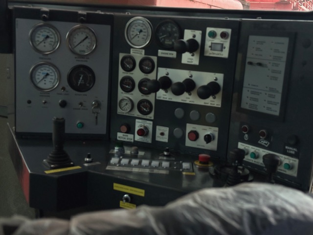 Control panel inside a Sandvik D90KS rotary blast hole drill.